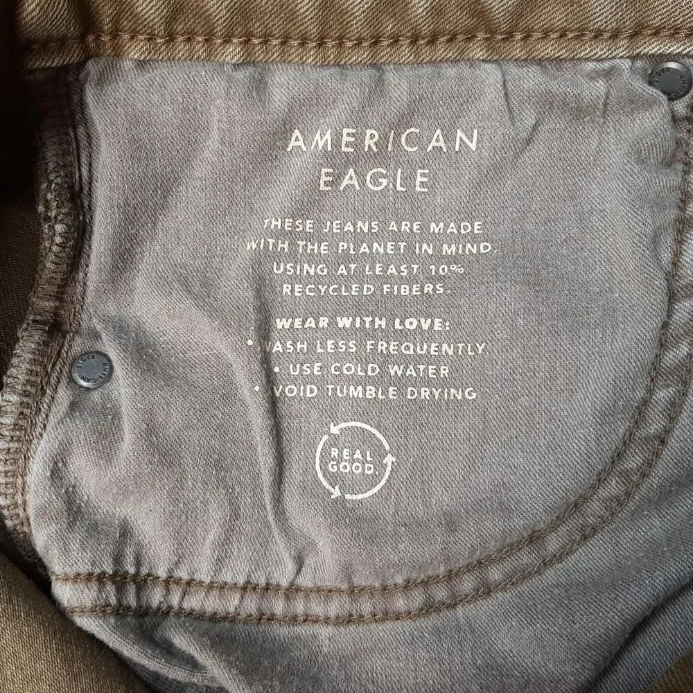 American Eagle Jeans Mens 32x30 Brown Tan Denim AirFlex Preppy Faded Whiskering